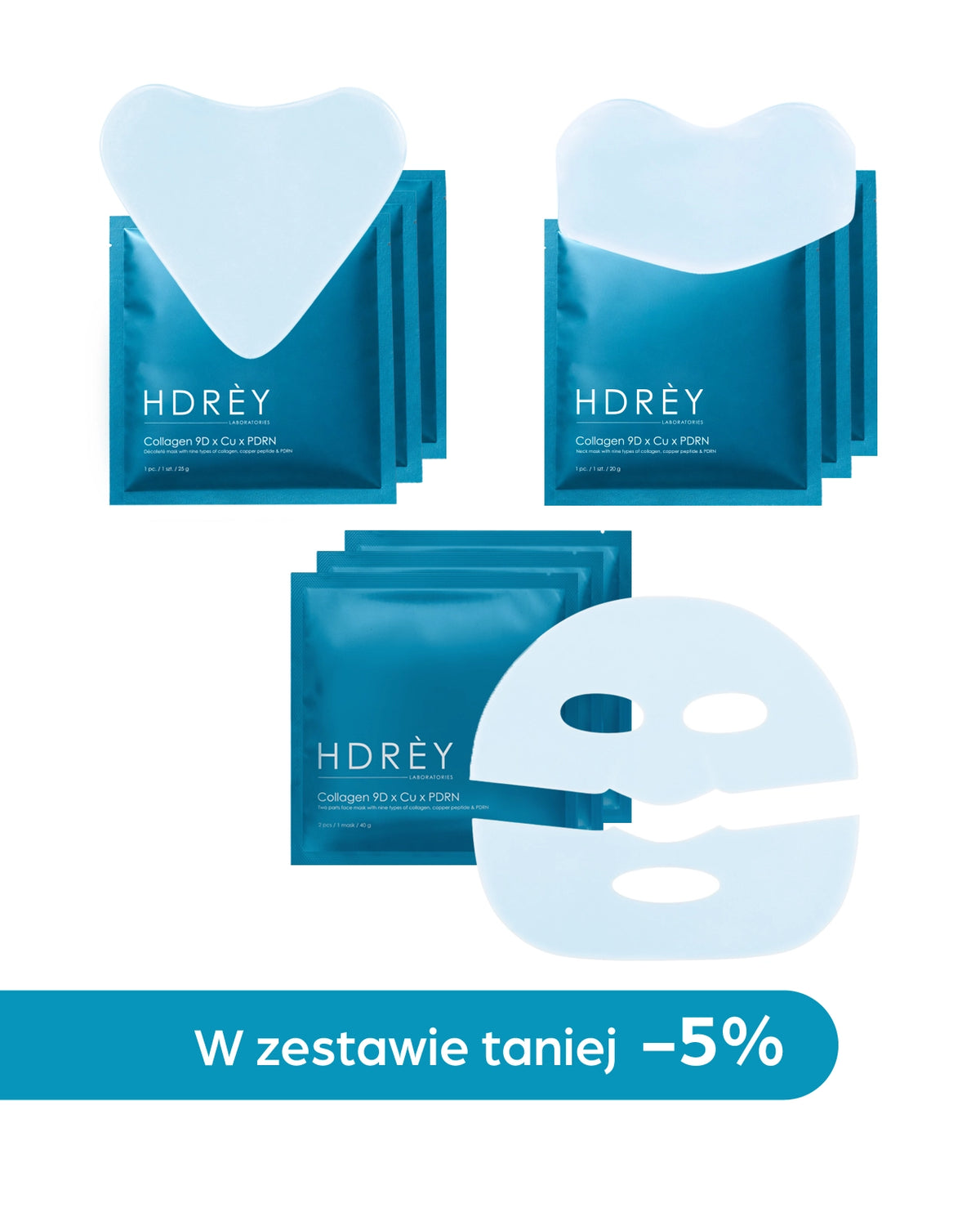 Zestaw masek hydrożelowych Collagen 9D do twarzy, szyi i dekoltu