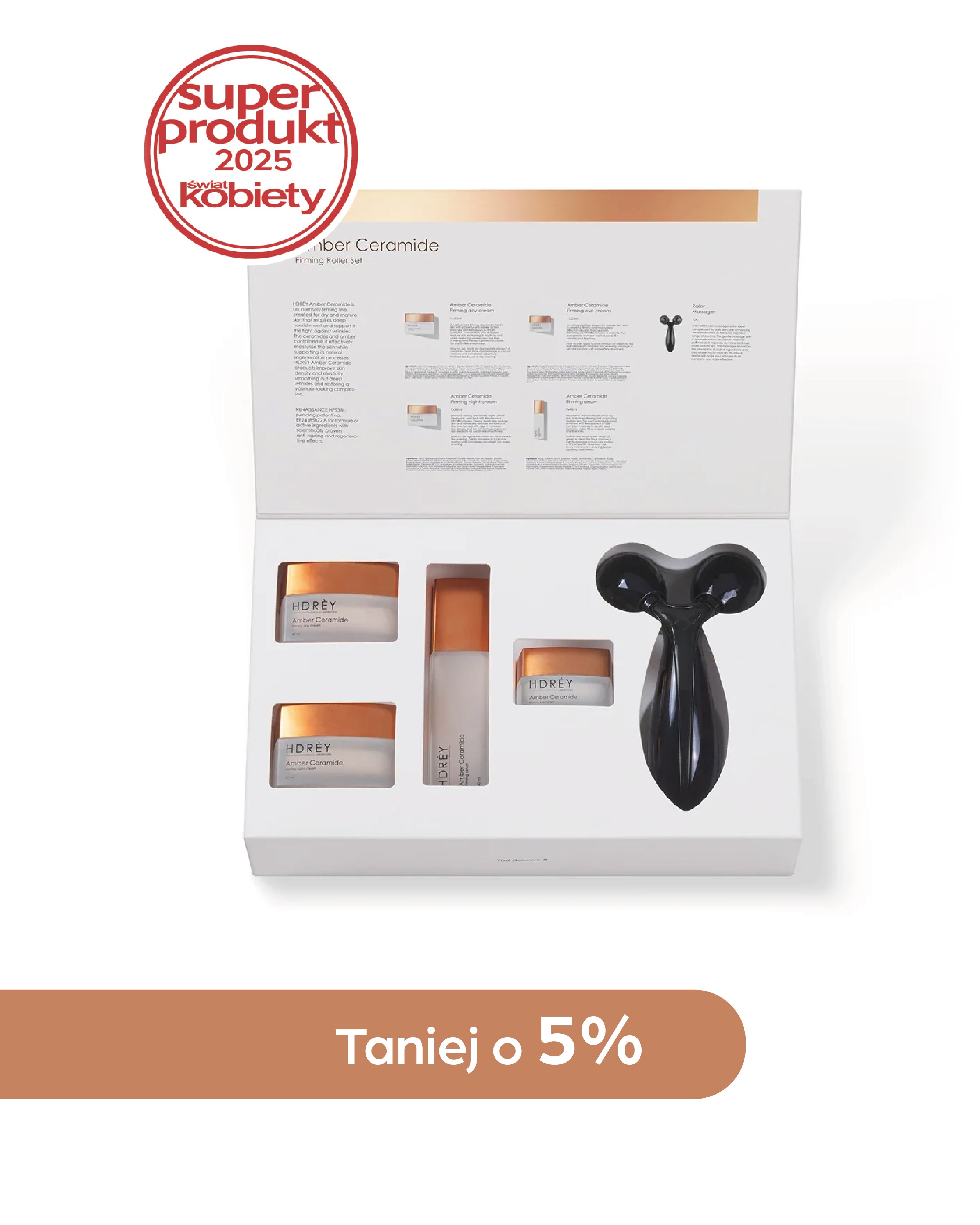 Zestaw ujędrniający Amber Ceramide z rollerem do masażu