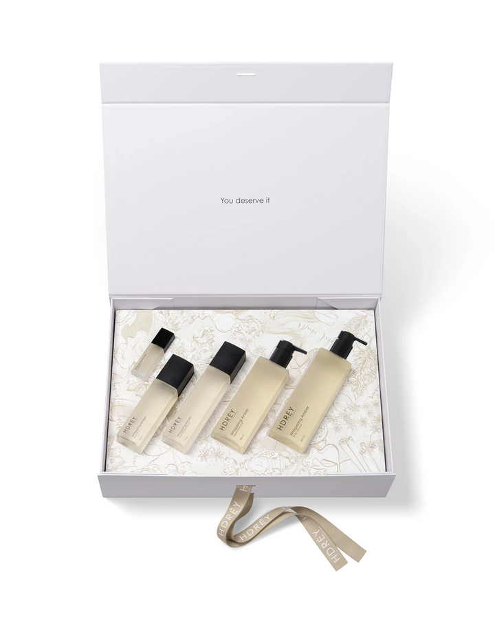 Zestaw do pielęgnacji ciała Whispering Amber L – Żel, mydło, olejek, mgiełka i perfumy